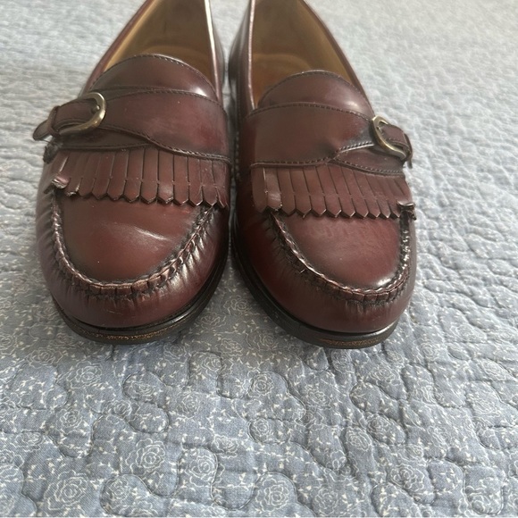 G H Bass Kiltie Loafer Burgandy Leather Gold Buckle Slip On Brazil 8703 Size 11 main image 4